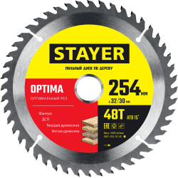 STAYER OPTIMA 254 x 32/30мм 48Т, диск пильный по дереву, оптимальный рез / 3681-254-32-48